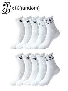 1/5/10 Pairs Couple Matching Heart Socks, Minimalist Love Letter Pattern, Versatile For Daily Wear - Multicolor - View 15