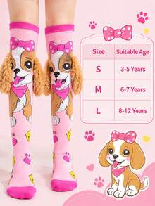 Girls' Fun Knee-High Socks With 3D Fuzzy Dog Ear Pattern And Cute Puppy Bow Design, Perfect For Birthday Parties Or Role Play Activities - Multicolor - View 8