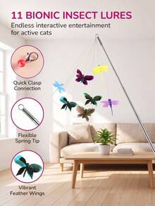 3/5PCSRetractable Cat Teaser Wand, Multicolor Butterfly & Dragonfly Replacement Refills, Interactive Cat Toy For Indoor Kittens And Adult Cats, Relieve Boredom, Ideal Pet Gift For Birthday, Holiday - Multicolor - View 3