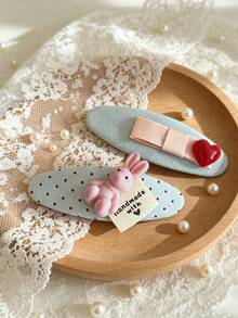2pcs Soft Pink Plaid Bow Hair Clips, Hand-Painted Fabric Bow BB Clips, Niche Sweet Side Clips - Multicolor - View 3