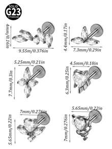 1 Buah Anting-anting CZ Berkilau Bentuk Salib Marquise Bunga Jahat ASTM Titanium Padat Ulir Internal Bertatahkan Gugus Zirkonia Datar untuk Bibir Hidung Tragus Tulang Rawan - 1 tindik bibir titanium - View 10