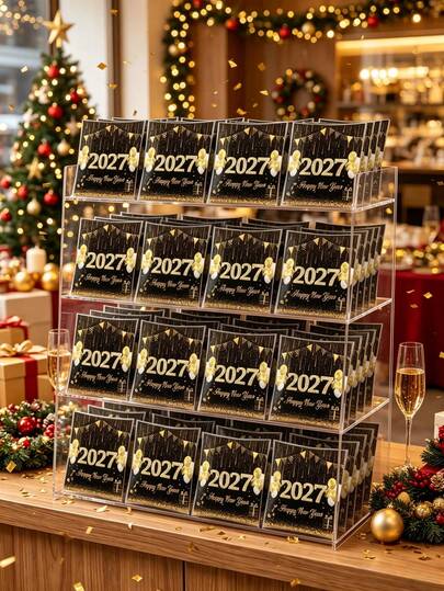 50/100pcs Black & Gold New Year Gift Bags, 2027 Happy New Year Printed Self-Adhesive Bags, New Year's Eve Party Supplies, Self-Adhesive Bags, New Year Party Small Gifts, Small Gift Packaging Bags, 2027 New Year Decorations, Tabletop Decor, Guest Favors, Holiday Gift Packaging Bags, Party Favors