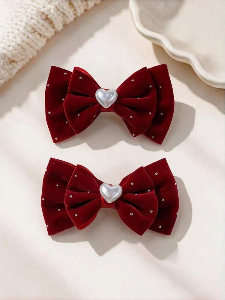 2pcs Girls Bow Hair Clips, Versatile Elegant Half-Up Ponytail Hair Clips - Burgundy - View 6