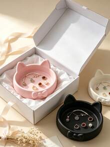 Small Cat Tray Jewelry Storage Ornament, Living Room Desktop Organizer & Home Decor,Multipurpose Tabletop Decor, Suitable For Jewelry, Keys, Wireless Headphones, Storage, Suitable For Small Things Placement, Home Ornaments, Commemorative Gifts, - Multicolor - View 3