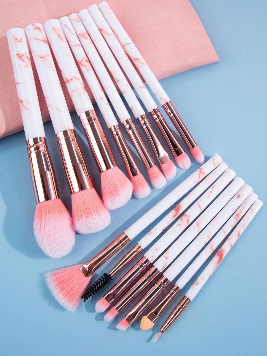 SEPROFE 15 Pcs Pink Marble Makeup Brush Set, Full Set Ultra Soft Fiber Brushes For Powder Eyeshadow And Concealer, All In One Professional Makeup Brushes For Makeup Artists And Daily Use, Beauty Makeup Tools - Pink - View 1