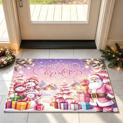 1pc Soft Faux Cashmere Material Floor Mat, Christmas Dreamy Cartoon Holiday Pattern Rug, Kitchen Anti-Slip Mat, Bathroom Anti-Slip Mat, Entrance Door Mat, Bedroom Door Mat, Create Warm Holiday Atmosphere, Suitable For Multiple Scenes Anti-Slip Floor Mat, Room Decoration, Holiday Gift