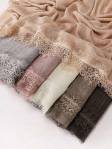 1PC Lace Trim Patchwork Breathable Textured Muslim Hijab - Multicolor - View 1