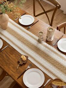1PC Boho Geometric Zigzag Pattern Table Runner With Fringe Tassel Edge, Vintage Bohemian Macrame Aesthetic, Linen-Look Yarn-Dyed Woven Material, Easy Care, Multi-Scene Table Decor For Dining Room, Console, Sideboard, Autumn Thanksgiving Gathering - Khaki-b - View 5