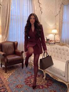 Women's Red Elegant Casual Daily Commute Business Office Blazer Dress With Padded Shoulders And Double-Breasted Design, Formal Evening Dresses For Women, Elegant Dress, Winter Dress - Red - View 5
