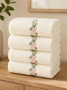 1pc-Rose Embroidered Large Bath Towel, Size 90*170 Cm, Soft And Thick, Quick-Drying, Dedicated For Home Bathing. Exquisite Rose Embroidery Adds A Gentle Atmosphere, Fluffy And Comfortable Touch, No Shedding, Available In Beige And Pink, Combining Practicality And Sweet Appearance. - Multicolor - View 11