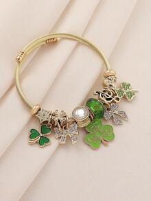 1pc Saudi Arabia 96th National Day Commemorative Green Palm Tree 96 Number Clover Pendant Beaded Bracelet Multi-Element DIY Bangle Suitable For Women Daily Holiday Celebration Party Wear - Green - View 10