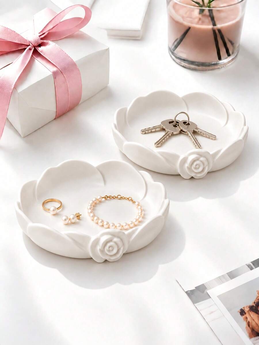 Rose-Shaped Mini Storage Tray, Portable Mini Sundries Organizer, Key Holder Dish, Entryway Desktop Jewelry Tray, Earring, Ring And Small Item Desktop Decor Storage Box - Multicolor - View 1
