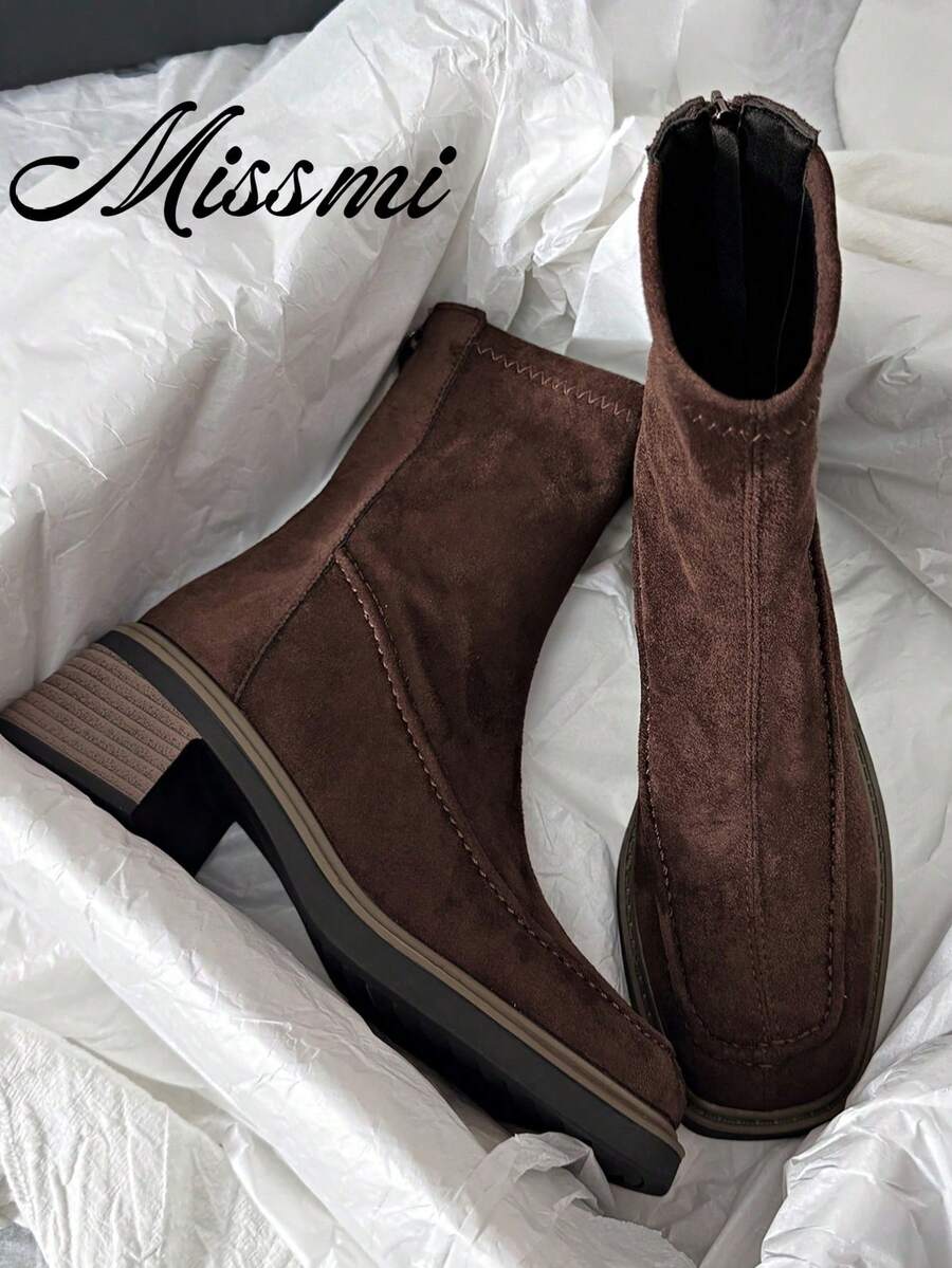 Retro Flat Chelsea Ankle Boots For Women, Low Heel, Versatile, Zipper Back, Spring/Autumn