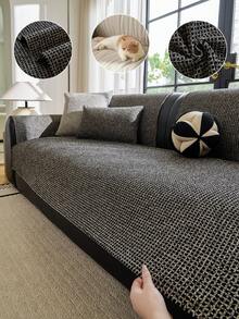 1PC Corn Kernel Chenille Four-Season Universal Non-Slip Sofa Cover, Minimalist Pet Scratch-Resistant Sofa Protective Seat Cushion, Suitable For 1-4 Seater Sofa Decoration, Machine Washable - Black - View 1