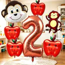 Monkey And Apple Number Balloon Set, Includes Chocolate Color Number Balloons, Monkey Balloons, Apple Balloons, Suitable For Forest Fruit Theme Birthday Party Decoration, Children-Friendly Animal Theme Party And Other Occasions - View 5