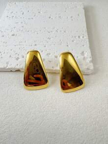 1 Pair/Fashionable Retro Style Stainless Steel 18K Gold Plated Trapezoid Earrings Suitable For Women's Daily Commute, Street Style Jewelry Gift - 34259-ear-g - View 7