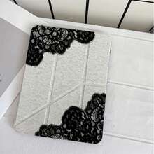 黑白蕾絲波點 Y 型支架保護平板保護殼，附筆筒，適用於 iPad 第 10 代 Smart Case/11(A16 2025)/適用於 Galaxy S9/S7/S10+/適用於 /適用於 - 彩色 - 查看 3
