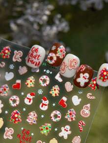 1pc/2pcs Christmas Winter New Embossed Nail Stickers With Tweezers, Christmas Stocking, Candy Cane, Heart, Merry Christmas Text Pattern, Versatile Nail Decoration DIY Nail Art Decals - Multicolor - View 3