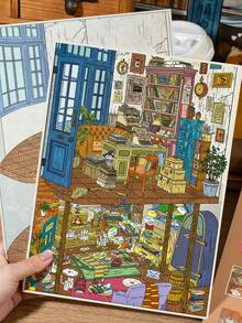 Vintage Miniature Scene Stickers, DIY Layered 3D Room Scene Sticker Set, Time Wrinkles And French Courtyard Leisure Aesthetic Hand-Drawn Scene Stickers, Adult Sticker Healing Craft Material, Suitable For Scrapbooking, Planner, Wall Decoration, Party Gifts - A - View 3