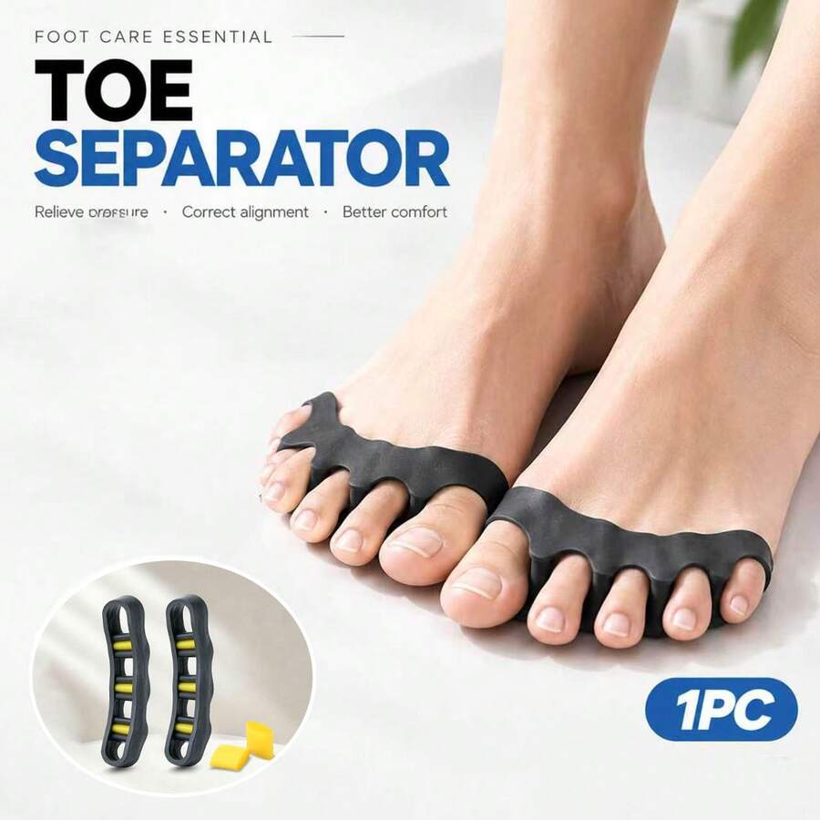 1 Pair 5-Hole Toe Separators, Adjustable Silicone Toe Spacers, Soft Foot Care Corrector, Toe Alignment Support, Bunion Relief, Reusable Foot Support For Walking, Running, Yoga, Fitness & Daily Wear, Unisex - Black - View 1