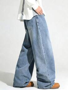 Vintage Washed Loose Relaxed Fit Elastic Waist Pants For Teenage Boys - Light Wash - View 5