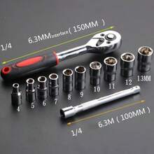 12pcs Socket Wrench Set - Durable Carbon Steel, 1/4" Drive, Extended Handle, Non-Electric, Suitable For Automotive Repair And Industrial Use, Requires Self-Assembly, Ideal Choice For DIY Enthusiasts And Professionals - 12-piece Set - View 4