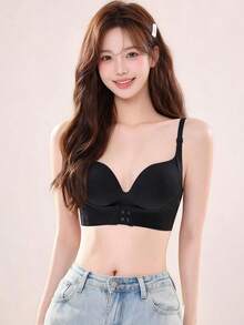 Elisvara Women's Seamless Bra, Strong Push-Up, Wire-Free Push-Up Bra, Designed For Small Bust, Makes Bust Look More Petite Wireless - Black - View 1