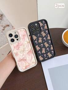 2 ốp lưng bảo vệ chính xác TPU chống sốc bao phủ toàn diện in gấu ngọt ngào, tương thích với Apple 11/12/13/14/15/16/16Pro/16ProMax/17/17pro/17ProMax/18pro 18ProMax - Nhiều màu - Xem 2