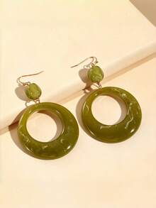 1 Pasang Anting Panjang Bulat Resin Bergaya - Olive Green - View 1