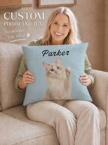 1pc Personalized Photo & Name Pillowcase, Wedding Couple Commemorative Gift, Home Decor, Valentine's Day, Christmas, Thanksgiving, Mother's Day, Father's Day, Gift For Dad Or Mom, New Year Pattern, Baby/Couple/Family Photo, Single-Sided Print - Multicolor - View 10