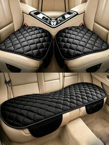 3pcs/Set Car Seat Covers, Front & Rear Row Flocked Fabric Seat Pads, Anti-Slip Winter Car Protection Pads, Warm Universal Fit For Truck, SUV, Van - Black - View 5