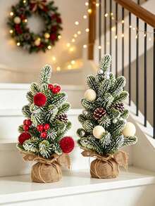 Pohon Natal Mini, Sempurna untuk Dekorasi Rumah dan Meja. Dilengkapi dengan Buah Beri Merah dan Kerucut Pinus, Kepingan Salju, dan Daun Hijau. Cocok untuk Dekorasi Natal, Dekorasi Meja, Dekorasi Rumah, dan Dekorasi Ruangan. - A - View 3