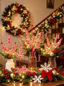 1pc Christmas Red & White Striped Spiral Decoration, Twisted Candy Wind Chime Design DIY Wrapped Lollipop Garland, For Christmas Tree Topper, Tabletop Vase Filler, Fireplace, Theme Party, Holiday Party Decor - multicolor - View 3