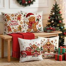 4pcs/1pc Christmas Gingerbread Man Pattern Pillow Case Without Insert, Single-Sided Printed Pillow Case, Suitable For Living Room, Bedroom, Home Decor, All-Season Pillow Case - Multicolor - View 7