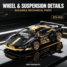 Black & Gold Supercar Building Model, 373+ Pieces Adult Collectible Brick Set, Low Chassis, Wheels & Spoiler, Perfect Gift For Collectors On Halloween, Christmas, Thanksgiving And Birthday - Black Bull Racing - View 3