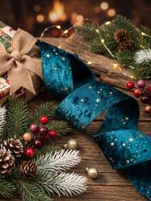 Star Print Plush Ribbon Roll, Multi-Color Fabric Ribbon, Suitable For Christmas Gift Wrapping And DIY Crafts, Perfect For Collectible Display And Storage, Ideal For Plush Doll Collection, Perfect For Wreath, Bow Making And Holiday Decoration Styling - Multicolor - View 6