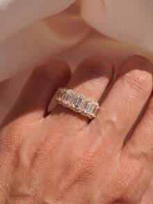 1pc Half-Circle Inlaid Rectangular Ring, Elegant Women's Gift, Suitable For Dates, Parties, Anniversaries - Rectangle - View 6