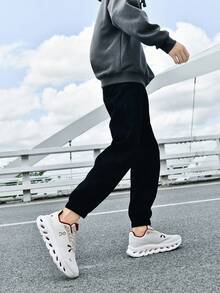 Men's Knitted Mesh Running Sports Shoes, Segmented Cushioning Thick Sole, Breathable Shock-Absorbing, Casual Training Shoes, Multi-Color, Plus Size 39-45 - White/Red - View 8