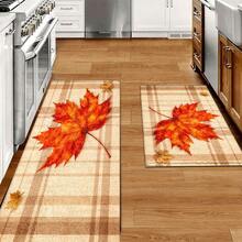 2D Autumn Maple Leaf Pattern Printed Long Runner Rug Series, Indoor Entrance Mat, Bedroom Bedside Mat, Kitchen Long Mat, Suitable For Living Room, Laundry Room, Bathroom - Multicolor - View 4