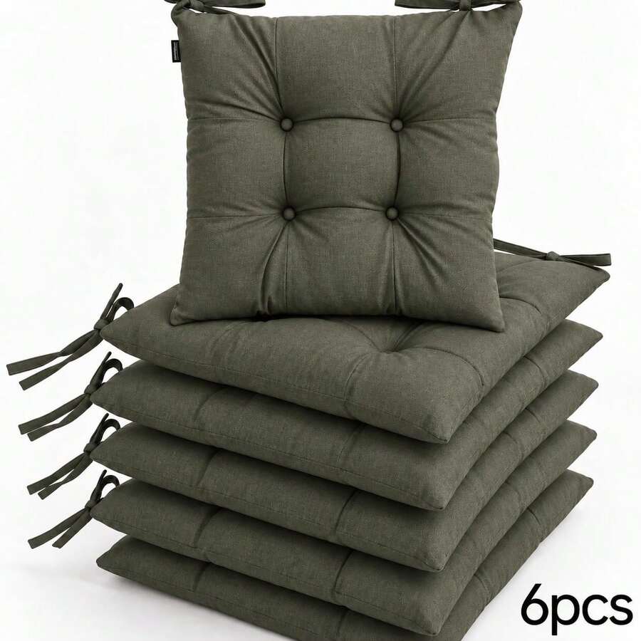 6 Pcs Comfortable Indoor & Outdoor Seat Pads For Kitchen, Dining, Garden, Balcony & Patio Chairs In Turkey - Olive Green - View 1