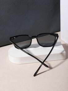 1 PC Men's Square Fashion Glasses Lightweight Solid Color PC Frame Gray Lens Casual Versatile For Street Outdoor Daily Occasions With Glasses Box - Multicolor - View 5