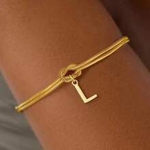 1pc Minimalist Niche Gold Knotted Double Layer A-Z Letter Pendant Bracelet For Women, Suitable For Delicate Daily Wear And Gift Giving - Multicolor - View 9