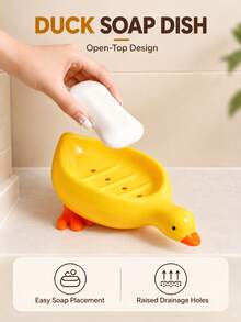 1pc Yellow Duck Shaped Soap Holder, Plastic Material, Suitable For Kitchen Bathroom Countertop Storage Box, Non-Slip Drainage Soap Dish Container, Bathroom Accessories, Home Bathroom Decor, Summer - Multiple Styles and Colors - View 7