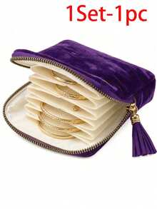 Velvet Travel Jewelry Storage Bag, Portable Zipper Pouch, Rings Earrings Bracelets Dust-Proof Storage Bag, Jewelry Roll, Jewelry Organizer - Multicolor - View 11