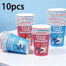 10/25pcs Racing Car Themed Disposable Paper Cups, Start Your Engines Race Flag Print Party Cups For Boys Birthday Party, Racing Theme Party Decorations, Party Drinkware Supplies - Multicolor - View 6