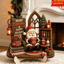 1pc Vintage Christmas Desktop Decor, Includes Santa Claus Reading Book, Lantern Design, Independent Bookshelf Fireplace Decoration, Suitable For Home Desk, Fireplace And Holiday Winter Scene Decor - Multicolor - View 3