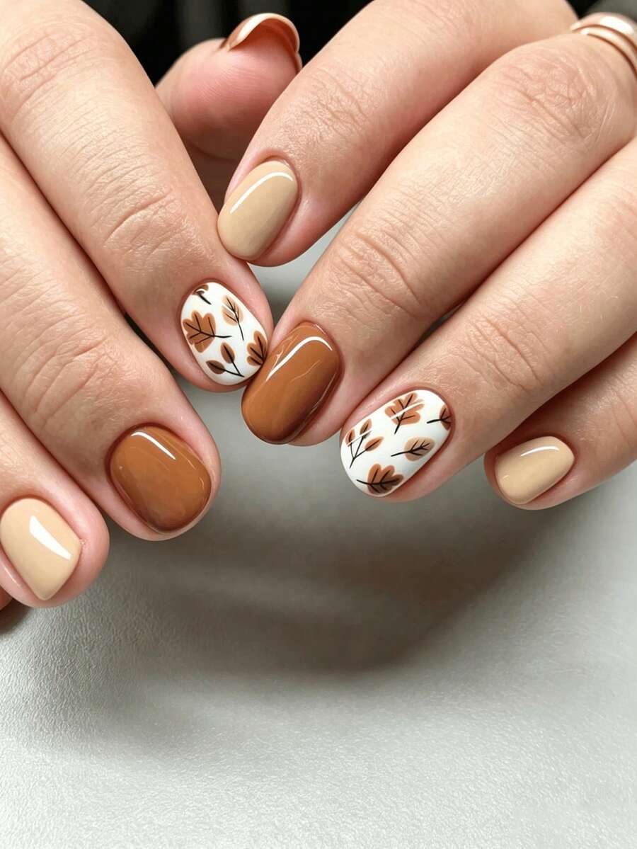 30pcs Short Square Autumn Theme Fake Nails, Orange Amber Gradient Cat ...