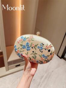 Moonlit Eve Bag 1pc Exquisite Floral Embroidered Pattern Fabric Mini Handbag, Vintage Evening Party Style, Suitable For Cheongsam, Ideal For Banquets, Balls, Parties And Other Occasions - Gold - View 9