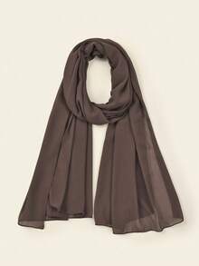 1pc Women's Solid Color Pearl Chiffon Soft Headscarf, Arabic Casual Long Scarf, Conservative Solid Color Headwrap, Suitable For Middle East Daily Use - Latte - View 3