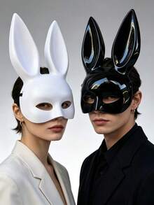 Women's Rabbit Ear Mask, Black/White Optional, Halloween Costume Party Cosplay Half Face Party Accessory - A - View 5